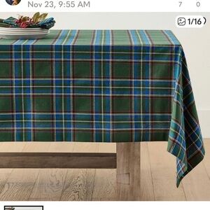 Pottery Barn Green and Blue Plaid table cloth